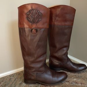 Frye Melissa Logo Antiqued Polished Leather Boots size 9